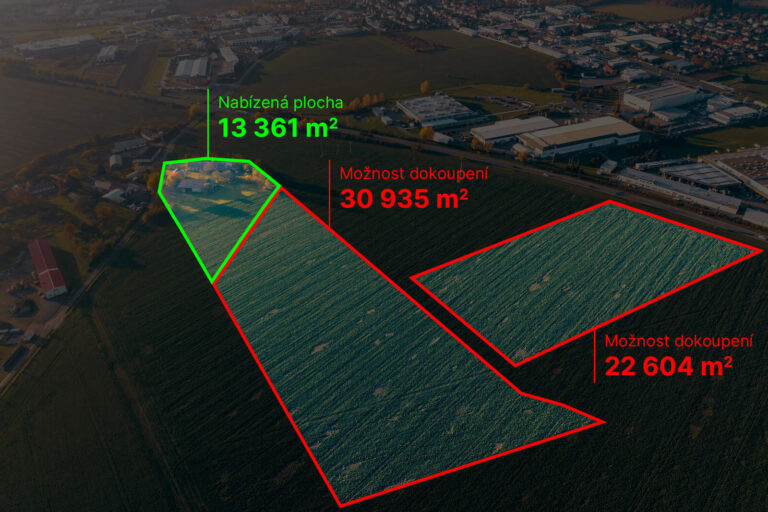 Vyznačení prodávané plochy nemovitosti a plochy, kterou je možné dokoupit.